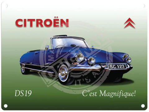 Blue Citroen DS19 metal sign