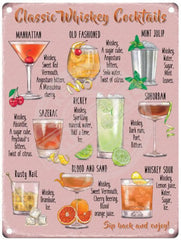 Classic Whiskey Cocktails metal sign