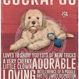 Cockapoo dog characteristics metal sign