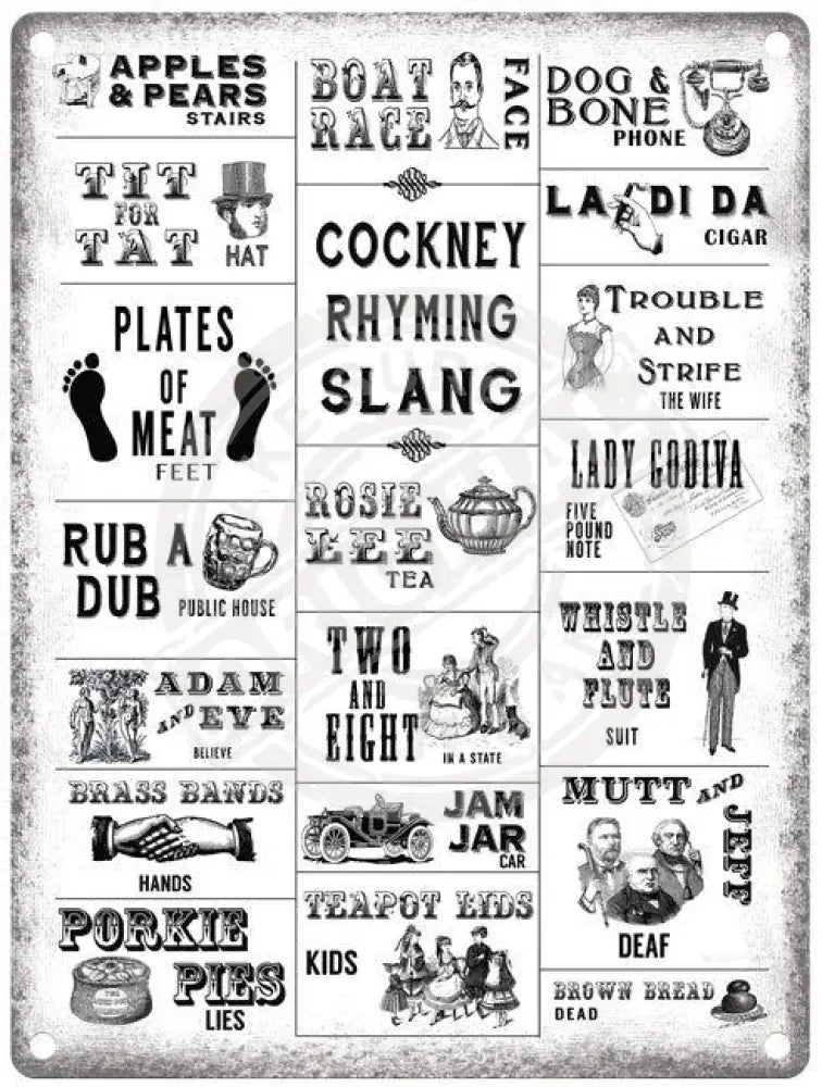 cockney slang for cigarette Rhyming Tea Towel All About Cockneys & The