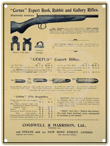 Cogswell Harrison rifle vintage metal sign