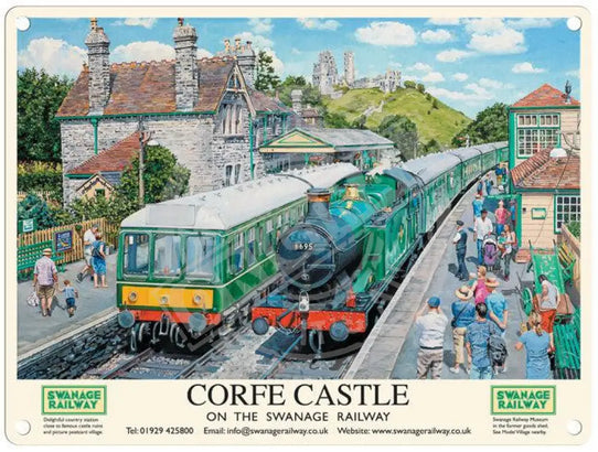 Corfe Castle trains metal sign Trevor Mitchell