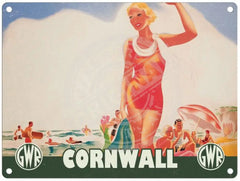 GWR Cornwall beach scene girl in orange swimsuit