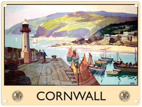 Cornwall GWR harbour scene metal sign