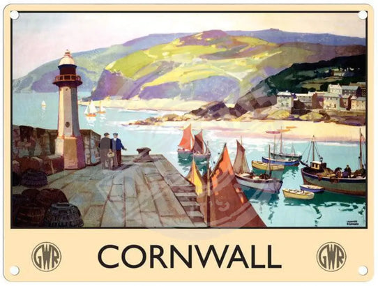 Cornwall GWR harbour scene metal sign