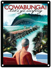 Cowabunga Surfing metal sign