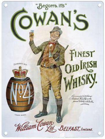 Cowans Old Irish Whisky vintage metals sign