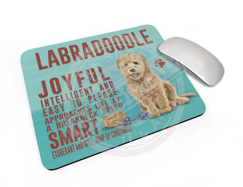 Cream Labradoodle Dog characteristics mouse mat.