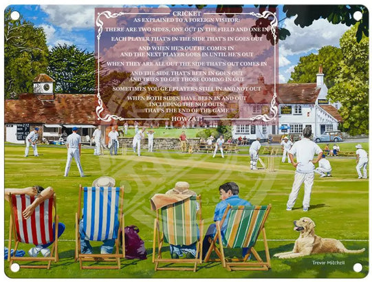 Cricket explained by Trevor Mitchell metal sign