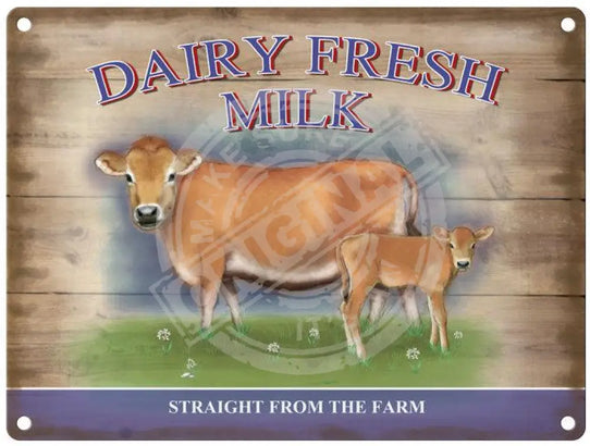 Dairy Fresh Milk Cow and calf metal sign