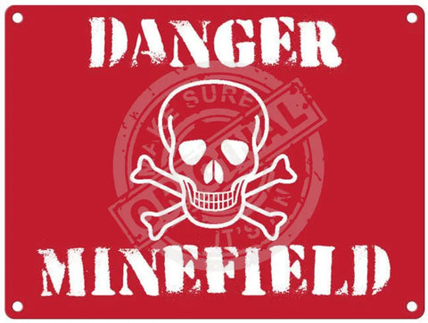 Danger Minefield Skull Cross Bones metal sign