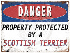 Danger Protected By A Scottish Terrier metal sign