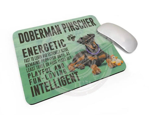 Doberman Pinscher dog characteristics mouse mat.