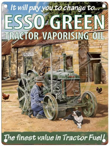 Esso Green Tractor by Trevor Mitchell metal sign