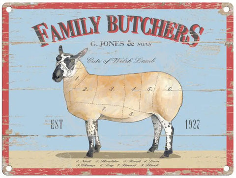 Family butchers metal sign