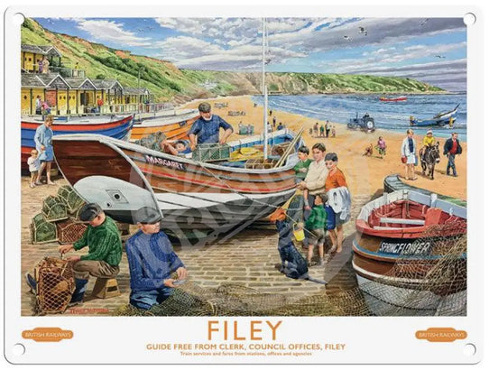 Filey beach scene by Trevor Mitchell metal sign