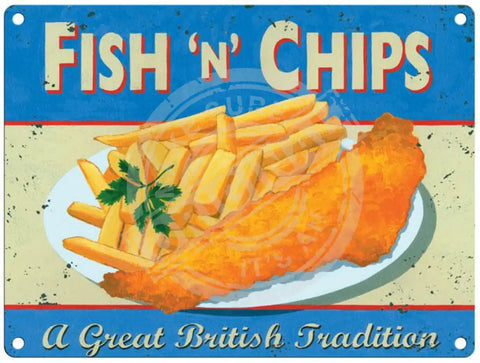 Fish & Chips metal sign by Trevor Mitchell