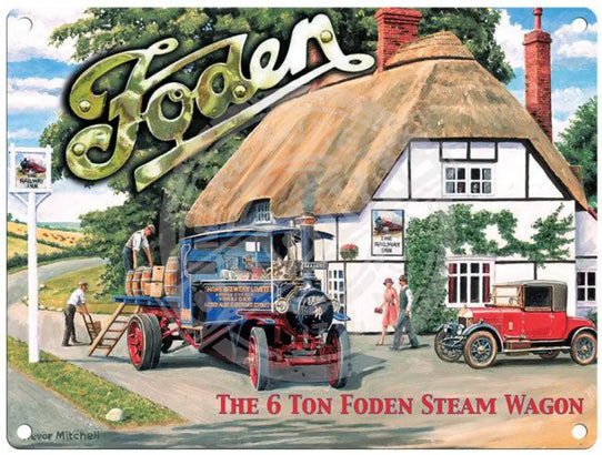 Foden Steam wagon outside pub metal sign