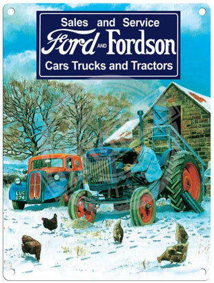 Ford & Fordson Truck and Tractor in snow by Trevor Mitchell metal sign