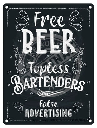 Free Beer Topless Bartenders False Advertising Metal sign