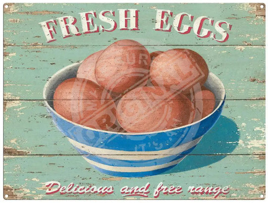 Fresh Eggs by Martin Wiscombe. Metal Sign