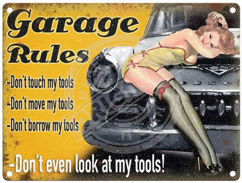 Garage Rules Borrow Tools Metal Signs