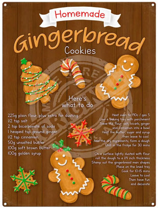 Gingerbread Cookies recipe. christmas metal sign