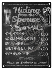 Hiding from the spouse phone rates metal sign