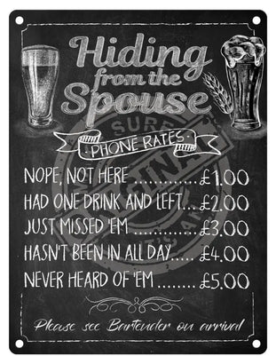 Hiding from the spouse phone rates metal sign