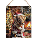 HIGHLAND CREW - Christmas Cow Log Fire Dangler Metal Signs
