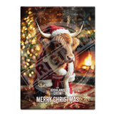 HIGHLAND CREW - Christmas Cow Log Fire Fridge Magnet Metal Signs