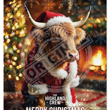 HIGHLAND CREW - Christmas Cow Log Fire Mini Metal Sign 15cm x 20cm Metal Signs