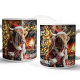 HIGHLAND CREW - Christmas Cow Log Fire Mug Metal Signs