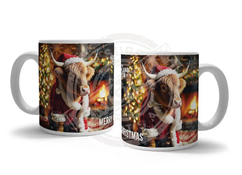 HIGHLAND CREW - Christmas Cow Log Fire Fridge Magnet Metal Signs