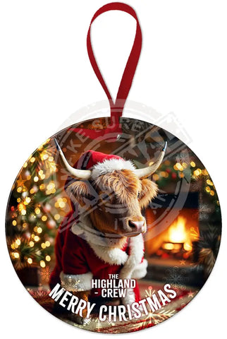 HIGHLAND CREW - Christmas Cow Log Fire Fridge Magnet Metal Signs