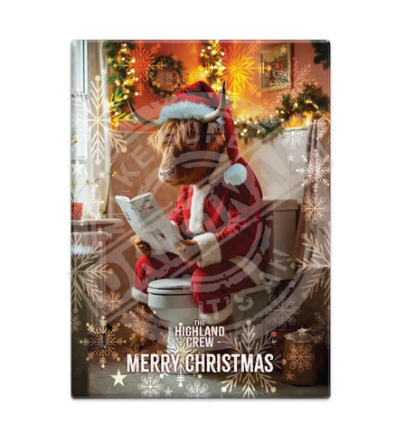 HIGHLAND CREW - Christmas Cow On Toilet Fridge Magnet Metal Signs