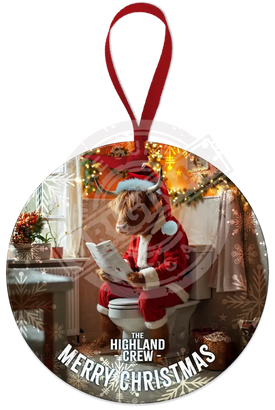 HIGHLAND CREW CHRISTMAS - Cow On Toilet Round Dangler Round Dangler Metal Signs