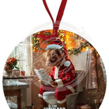 HIGHLAND CREW - Christmas Cow On Toilet Round Metal Dangler 75mm diameter Metal Signs