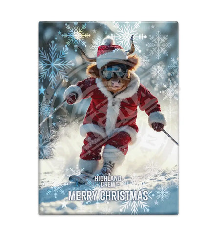 HIGHLAND CREW - Christmas Cow Skiing Fridge Magnet Metal Signs