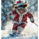 HIGHLAND CREW - Christmas Cow Skiing Mini Metal Sign 15cm x 20cm Metal Signs