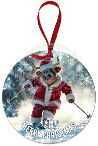 HIGHLAND CREW - Christmas Cow Skiing Fridge Magnet Metal Signs
