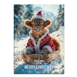 HIGHLAND CREW - Christmas Cow Sledging Fridge Magnet Metal Signs