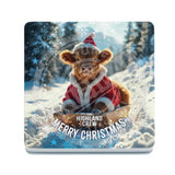 HIGHLAND CREW - Christmas Cow Sledging Melamine Coaster Metal Signs