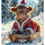 HIGHLAND CREW - Christmas Cow Sledging Mini Metal Sign 15cm x 20cm Metal Signs