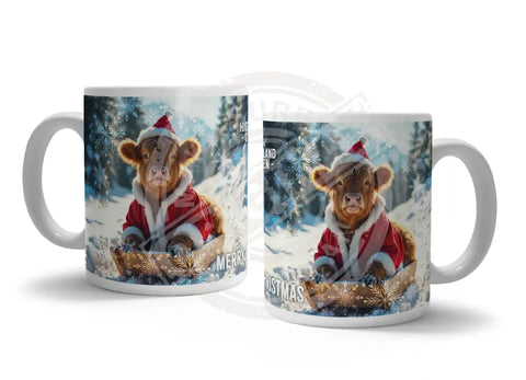 HIGHLAND CREW - Christmas Cow Sledging Fridge Magnet Metal Signs