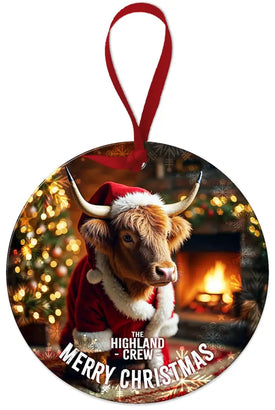 HIGHLAND CREW CHRISTMAS - Log Fire Round Dangler Metal Signs