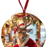 HIGHLAND CREW - Christmas Red Deer Round Metal Dangler 75mm diameter Metal Signs