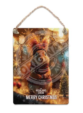 HIGHLAND CREW Christmas Red Squirrel Fridge Magnet Metal Signs