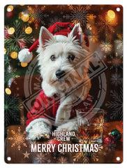 HIGHLAND CREW Christmas Westie Dog Mini Metal Sign 15cm x 20cm Metal Signs