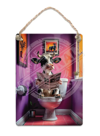 HIGHLAND CREW - DAIRY COW - On Toilet Purple Fridge Magnet Metal Signs